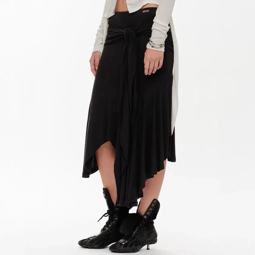 [SOLD OUT] 2000아카이브스 롱 스커트 FLARED TIE SKIRT Black