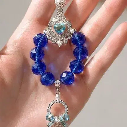 [BUNJANG] Blue Bead Heart Ribbon Charm Keychain / 블루 비즈 하트 리본  키링