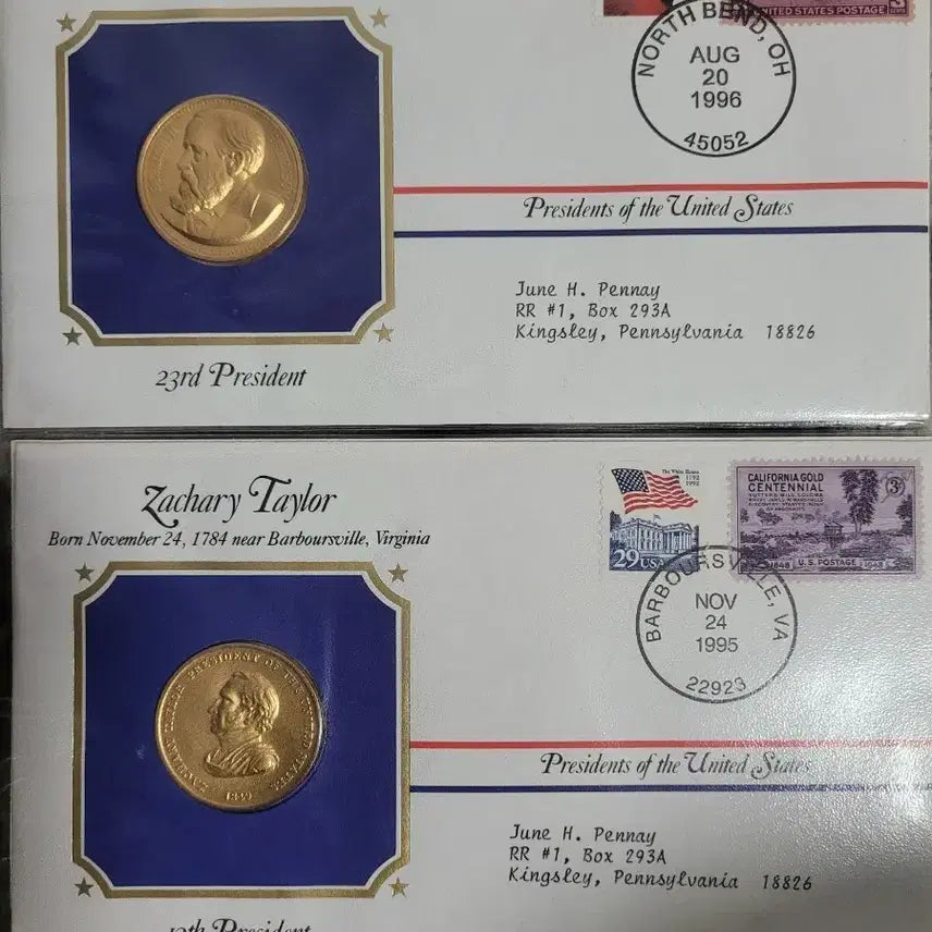 [BUNJANG] Benjamin Harrison 23rd US President Commemorative Medal First Day Cover Bundle / 벤자민 해리슨 23대 대통령 기념 메달 초일 봉투2장 일괄