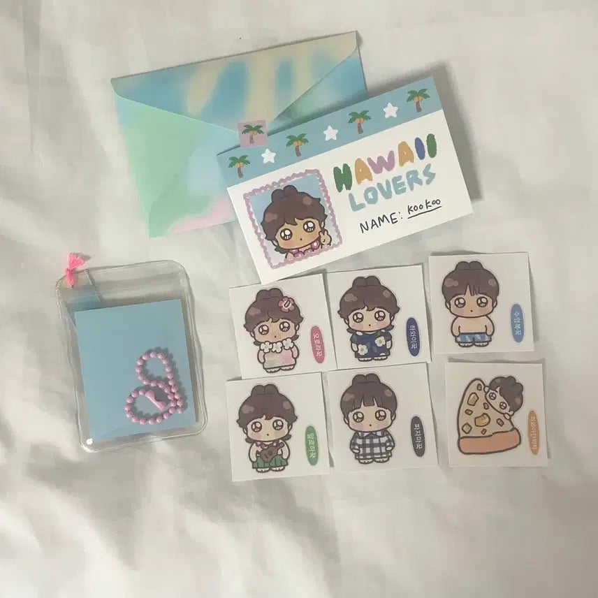 [BUNJANG] BTS Jungkook Hawaiian Keychain + Sticker Set / 정국 키링 궁물 하와이안 키링 + 띠부씰 방탄 비공굿 팬아트 bts jk