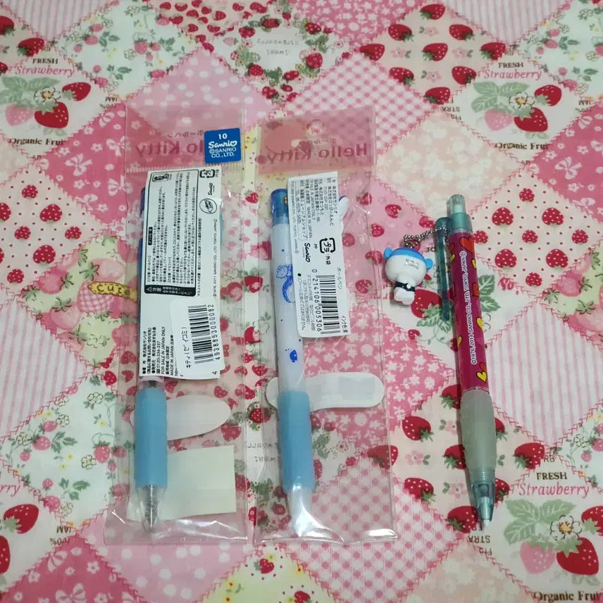 [BUNJANG] Vintage Hello Kitty Pen &amp; Mechanical Pencil Strap Bundle (3 pcs) / 고전 키티 볼펜 샤프 스트랩 3개 일괄 (오징어 상어고래 야마구치수영복)