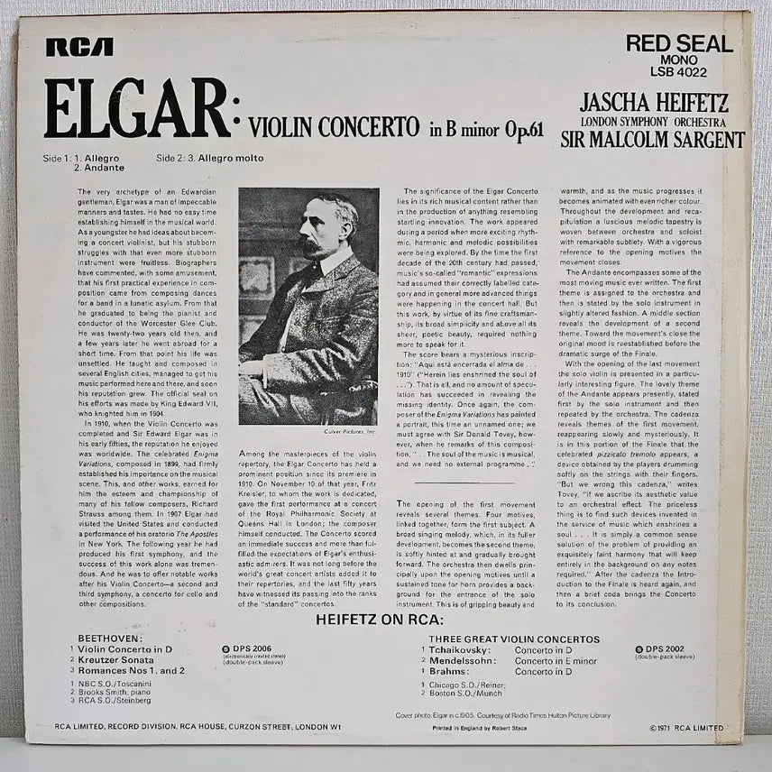 [BUNJANG] Elgar Violin Concerto - Jascha Heifetz LP / 엘가 바이올린 협주곡- 야사 하이페츠 LP