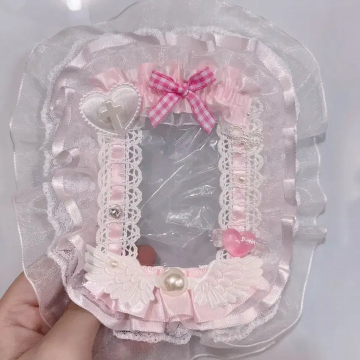 [BUNJANG] Pink Lace Handmade Photocard Holder Deco Toploader / 핑크 레이스 탑꾸 탑로더 꾸미기 핸드메이드 포카홀더