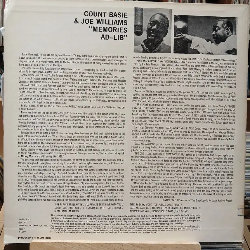 [BUNJANG] Joe Williams &amp; Count Basie Jazz LP / 소장가치 재즈 조 윌리엄스 카운트 베이시 LP 할인