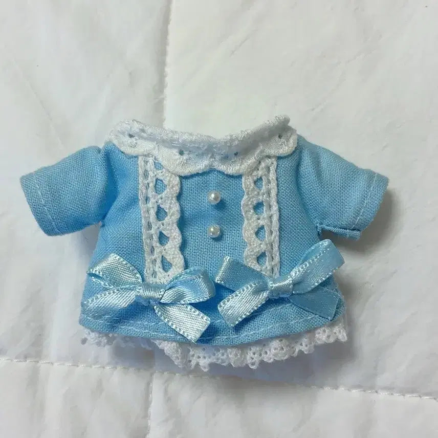 [BUNJANG] 12cm Doll Plush Outfit Blue Lace Ribbon Dress / 12cm 누이구루미 인형옷 하늘색 레이스 리본 원피스