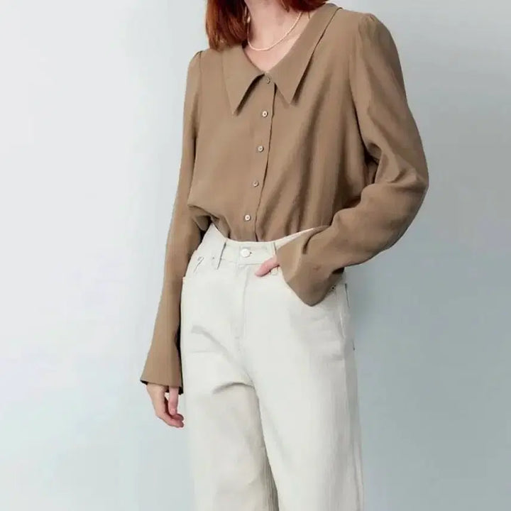 [BUNJANG] Maron Edition Ash Brown Low Neck Blouse / 마론에디션 애쉬브라운 로우넥 블라우스