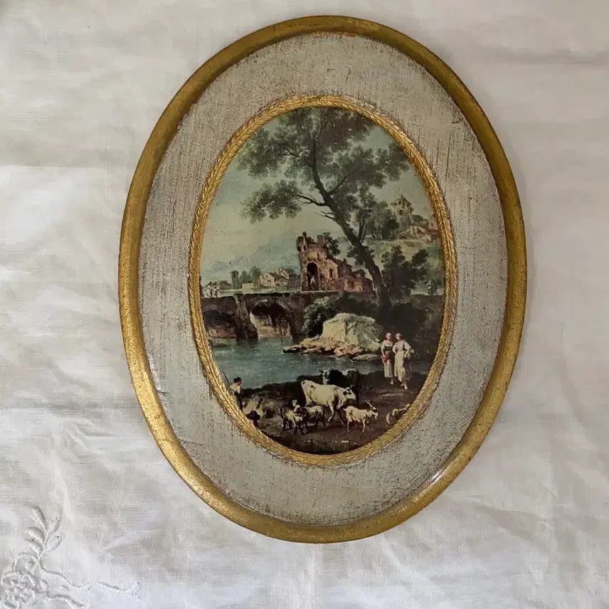 [BUNJANG] Italian Vintage Oval Wood Frame / 이탈리아 빈티지 오벌우드 길트액자