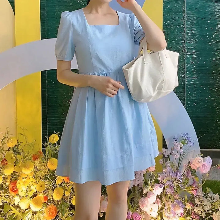 [BUNJANG] Mixxo Square Neck Mini Dress Blue S / 미쏘 스퀘어넥 미니 원피스 블루 S(90) 한번입음