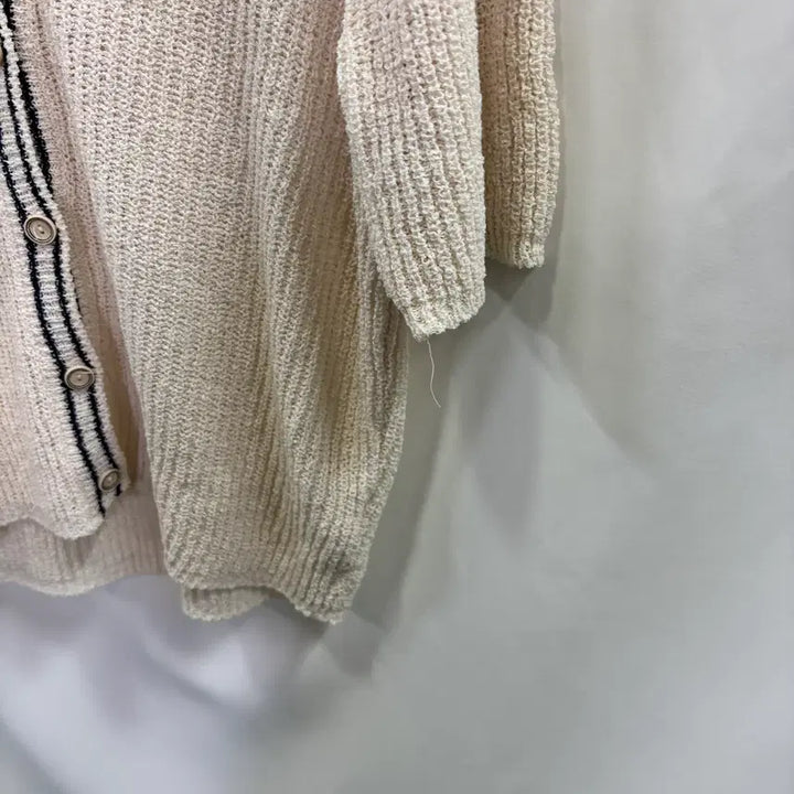 [BUNJANG] Pigment V-Neck Color-Block Short-Sleeve Knit Cardigan / 피그먼트 브이넥 배색 라인 반팔 니트 가디건