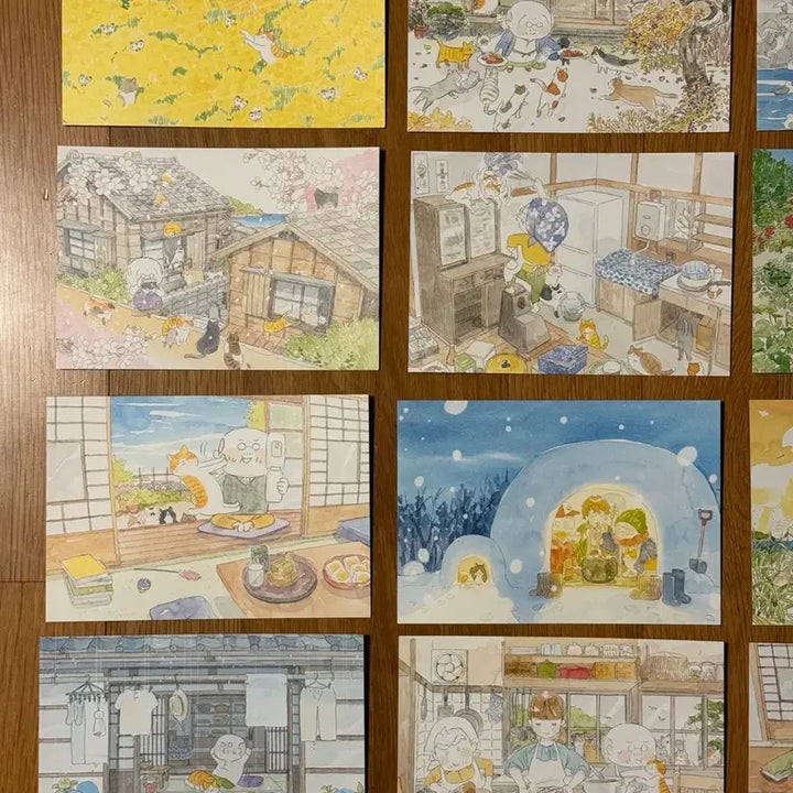 [BUNJANG] Grandfather and Cat Illustration Calendar Postcard Multi-Purpose Stand Set / 고양이와 할아버지 일러스트 달력 엽서 다목적 스탠드 세트