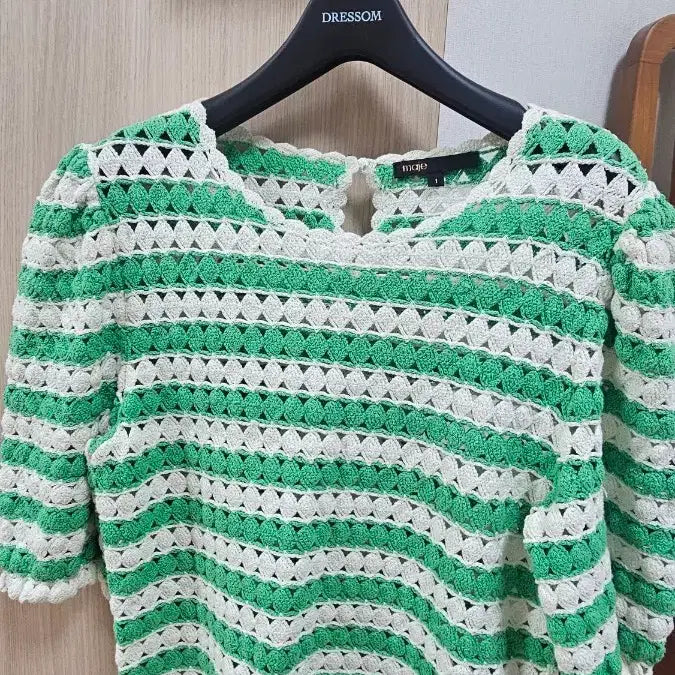 [BUNJANG] Maje Green/White Crocheted Knit Top / 마쥬 그린/화이트 크로셰 니트 탑