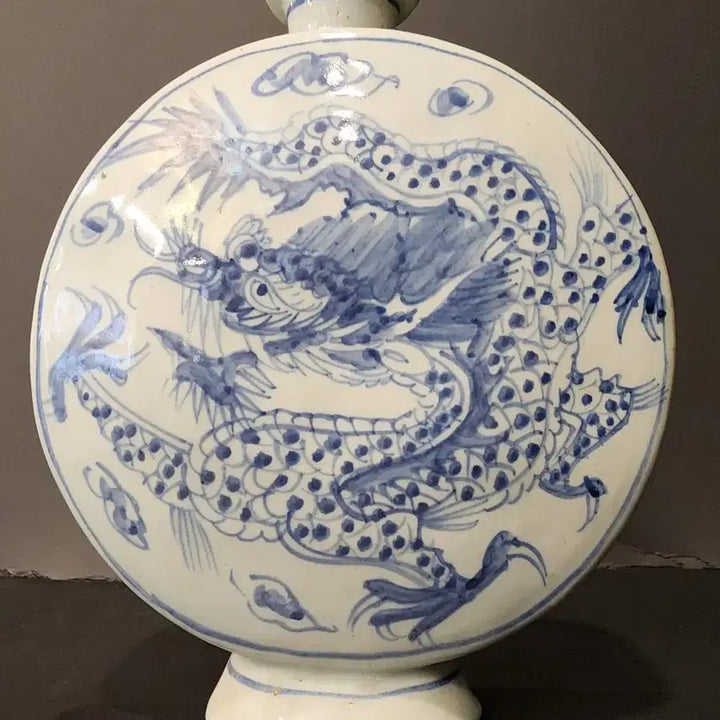 [BUNJANG] Blue and White Dragon Cloud Motif Vase / 청화 용운문 편병