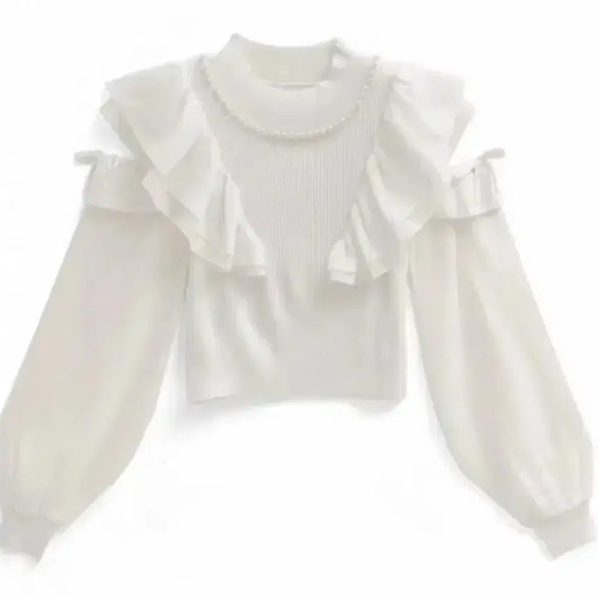 [BUNJANG] GRL Pearl Frill Knit White / grl 그레일 진주 프릴 니트 화이트 스나계 양지뢰 지뢰계 양산형 일브