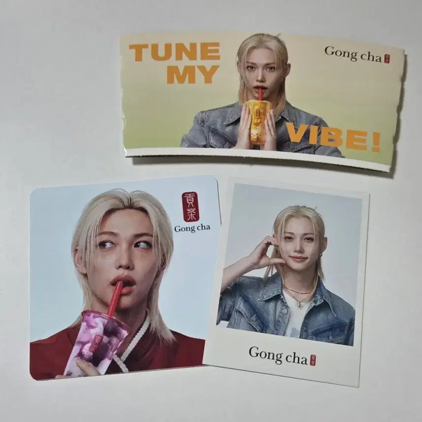 [BUNJANG] Stray Kids Felix GONG CHA Collaboration Photocard Coaster Cup Holder Bundle Set / 일괄) Stray Kids 필릭스 공차 콜라보 포토카드 코스터