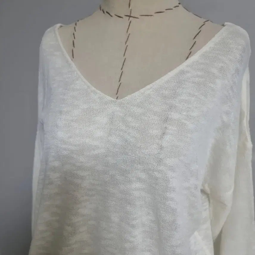 [BUNJANG] Plus Size Cream V-Neck Knit Top / 빅사이즈 크림 화이트 브이넥 니트 66~99