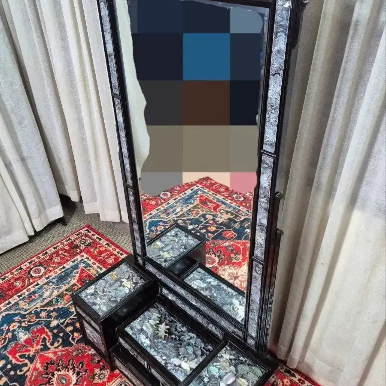 [BUNJANG] 1970s Korean Mother-of-Pearl Inlaid Lacquerware Vanity with Mirror / 70s 오리지널 빈티지가구 통영자개 나전칠기 문갑 화장대 (경대)