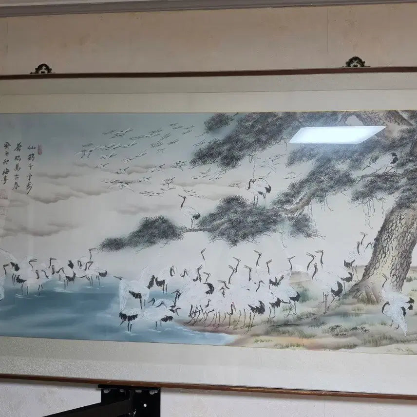 [BUNJANG] White Crane Painting with Frame / 백학도 풍수 그림
