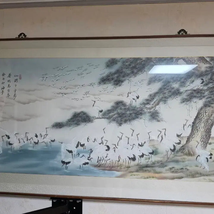 [BUNJANG] White Crane Painting with Frame / 백학도 풍수 그림