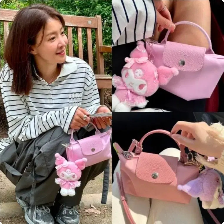 [BUNJANG] Longchamp Le Pliage XS Rose with Strap, Sanrio Keychain &amp; Inner Bag / 새상품 롱샴 르플리아쥬xs 이시영 로즈+스트랩+산리오키링+이너백