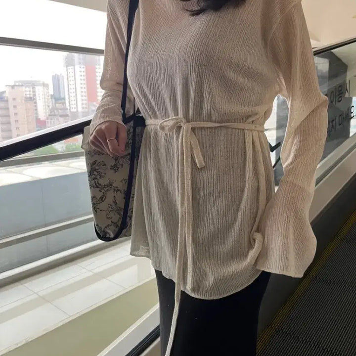 [BUNJANG] Linen See-Through Knit New / 린넨 시스루니트 새상품
