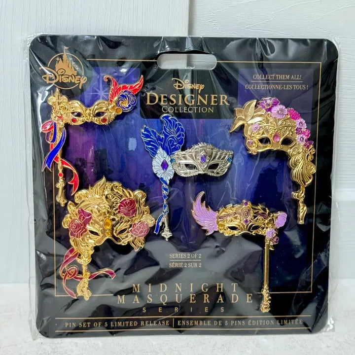 [BUNJANG] Disney Princess Midnight Masquerade Mask Version Pin Badge Set of 5 / 레어) 디즈니 프린세스 미드나잇 마스커레이드 가면버전 핀뱃지 5종 세트