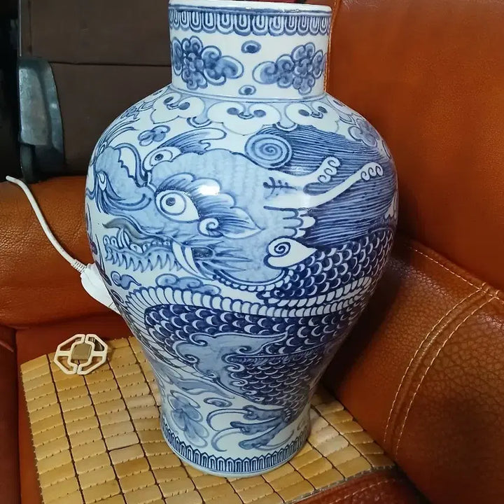 [BUNJANG] Celadon Vase with Dragon Motif / 청화백자