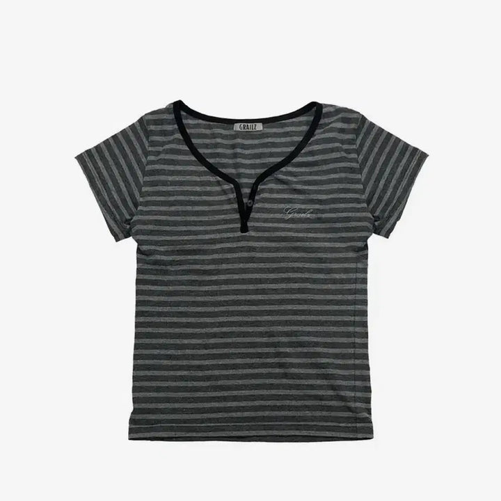 [BUNJANG] Grailz Button Stripe Top [Grey] / 그레일즈 BUTTON STRIPE TOP [GREY]