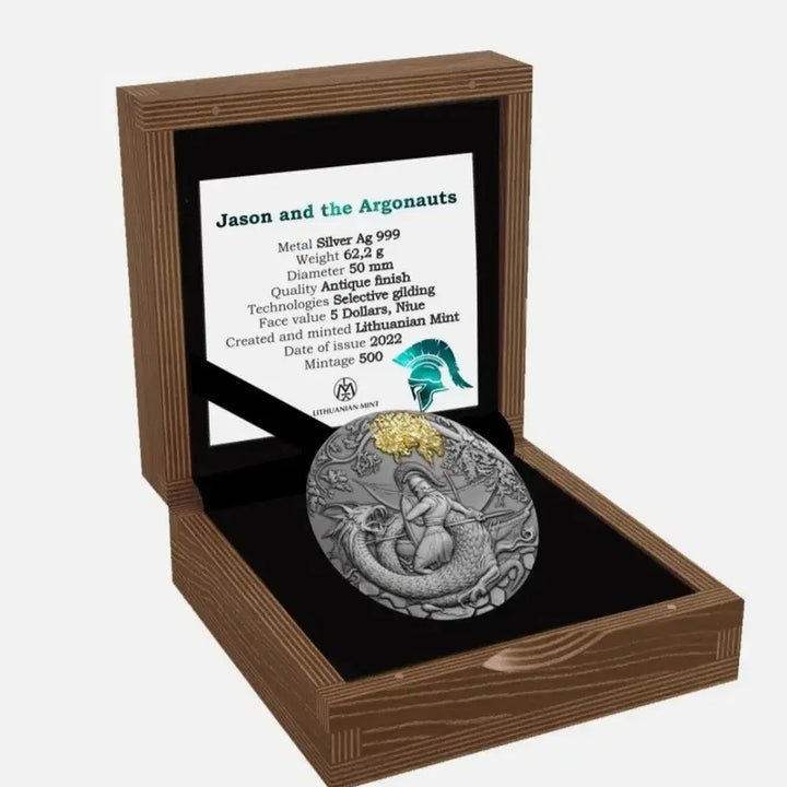 [BUNJANG] Niue 2022 Warriors and Dragons 2oz 99.9% Silver Proof Coin with Partial 24k Gold Plating / 전사 vs 드래곤 (제이슨과 아르고넛) 2온스 999% 실버