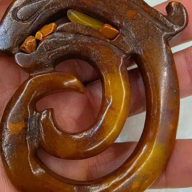 [BUNJANG] Hongshan Culture Jade Dragon with Child Antique / 고옥에강옥 홍산문화옥 시룡어미와자식 0527