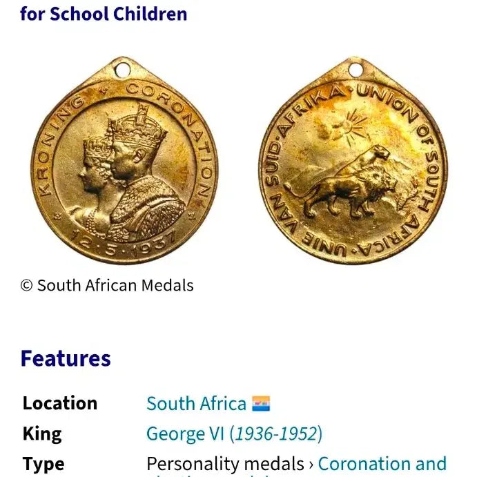 [BUNJANG] 1937 South Africa King George VI Coronation Medal - Unused / 희귀 남아프리카 1937년 조지6세 대관식 메달.미사용.외국주화