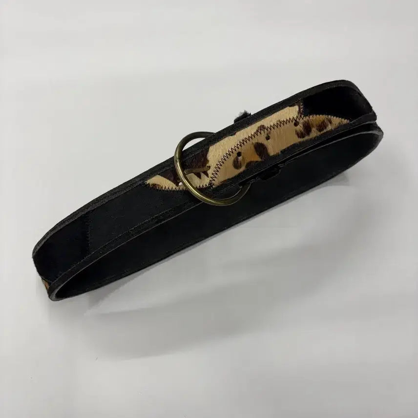 [BUNJANG] Vintage Western Leopard Patchwork Hair-On Leather Belt / 빈티지 웨스턴 레오파드 패치워크 헤어온 레더 벨트