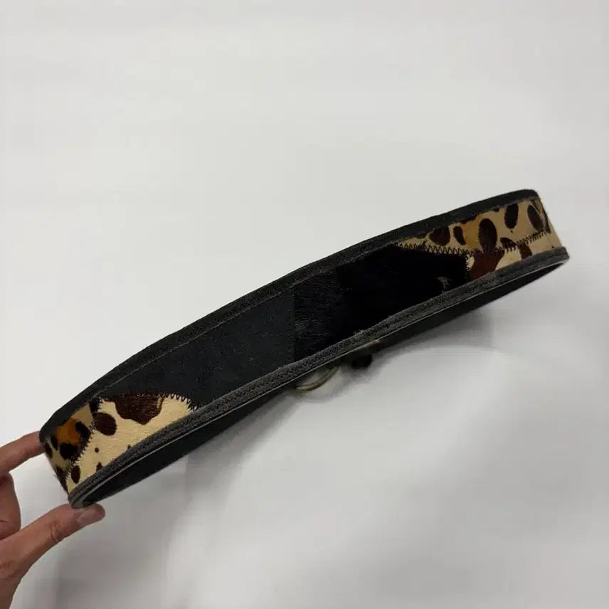 [BUNJANG] Vintage Western Leopard Patchwork Hair-On Leather Belt / 빈티지 웨스턴 레오파드 패치워크 헤어온 레더 벨트