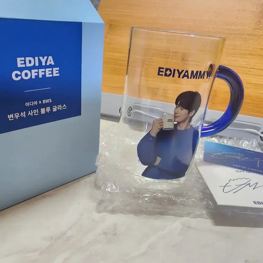 [BUNJANG] Byun Woo Seok Ediya Signed Glass + Signed Card / 변우석 이디야 사인 글라스 + 사인카드 2만원충전