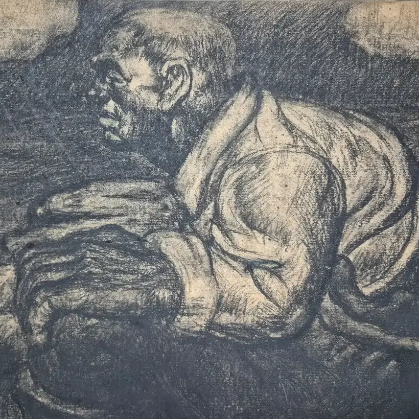 [BUNJANG] Luo Zhongli Abstract Figure Series Charcoal and Watercolor Mixed Drawing (1980s) / 라중립, 추상인물시리즈, 57x40cm,1980년대.