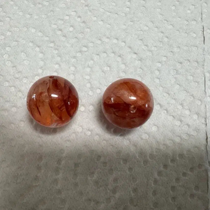 [BUNJANG] Hematoid Quartz Crystal Natural Raw Stone Beads (2 pcs) / 화염석 홍교화 수정 헤마토이드 쿼츠 천연원석 2개(하자) 처리