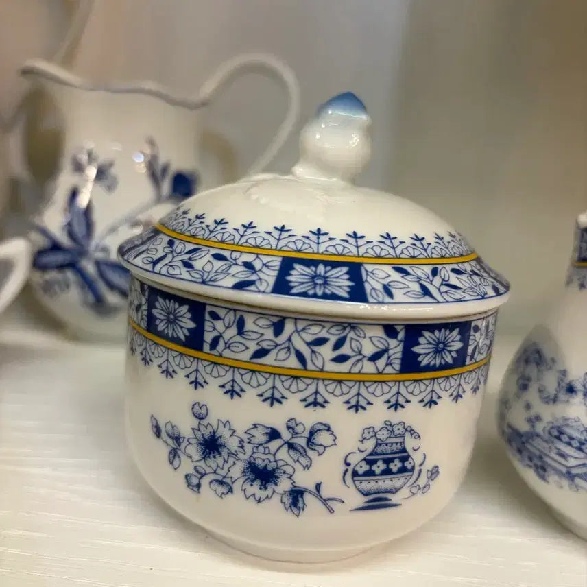 [BUNJANG] Antique German Bavaria Blue Sugar Bowl and Jug Set / 독일 앤틱 바바리아 블루 슈거볼 과 저그