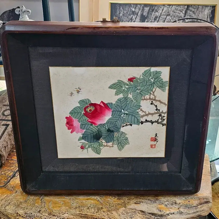 [BUNJANG] Vintage Rose Framed Artwork / 오래된.  장미. 액자.   작가수결.   52. 42.