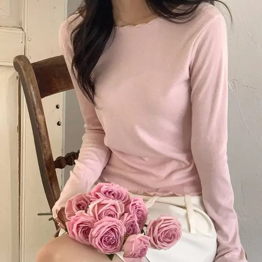 [BUNJANG] Frill Wave Long Sleeve T-shirt [Ivory] / 프릴 물결 긴팔티 [아이보리]
