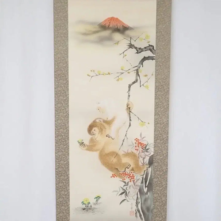 [BUNJANG] Tajima Koha Genuine Hand-Painted Silk Scroll "Fuji and Monkeys" / [육필 진품] 일본 가케지쿠 족자 - 타지마 가호 복수영원도