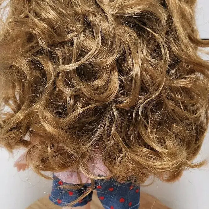 [BUNJANG] Baby Doll with Brown Wavy Hair and Pink Ribbon / 베이비인형