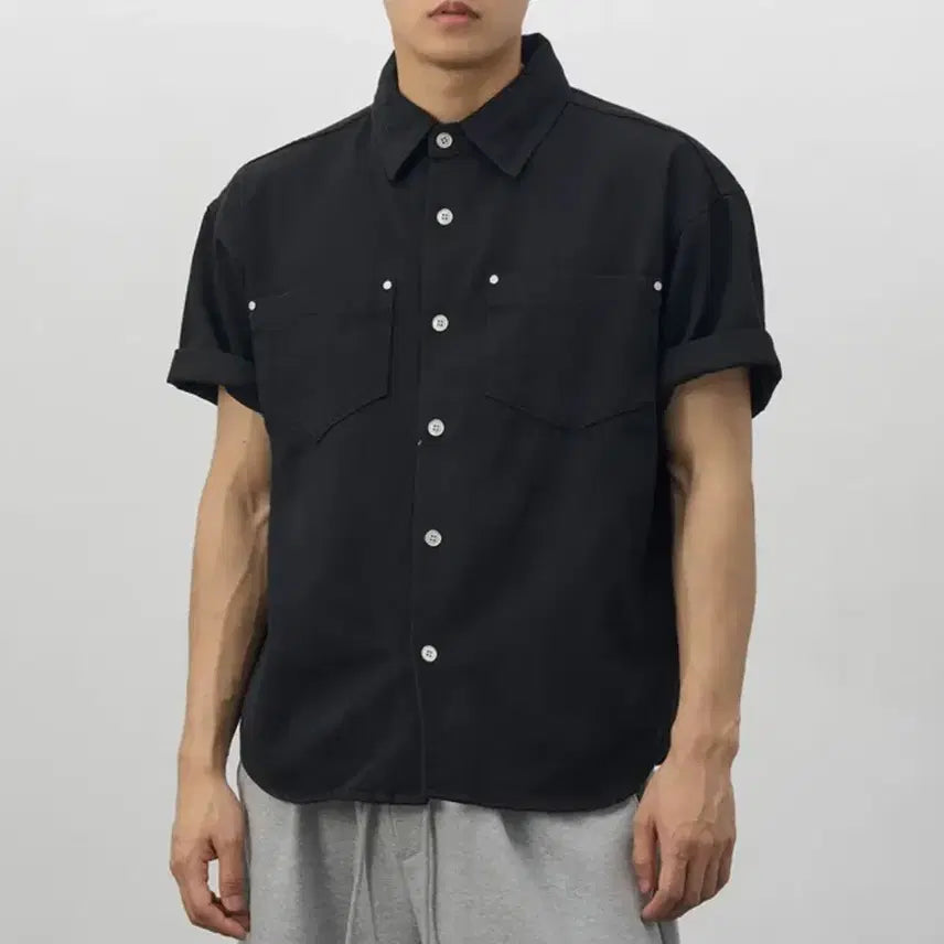 [BUNJANG] Rivets Washed Work Shirt Black / 리벳 워싱 워크셔츠 블랙 새상품