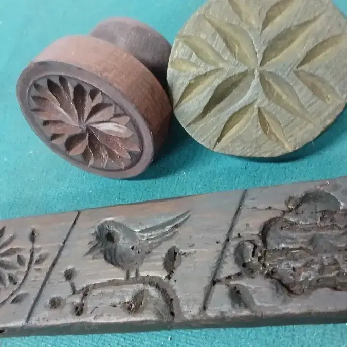 [BUNJANG] Set of 3 Korean Traditional Wooden Rice Cakes Molds / 나무떡살3점(민속품)일괄