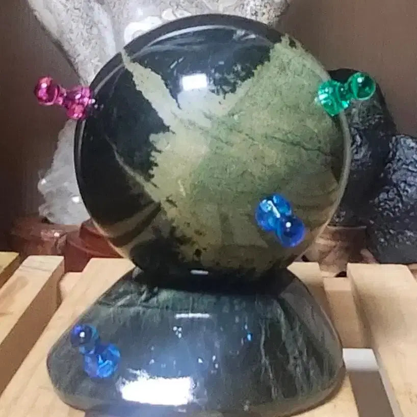 [BUNJANG] Precious Serpentine Sphere Raw Stone Mineral with Stand / 귀사문석 원석구 광물 수석