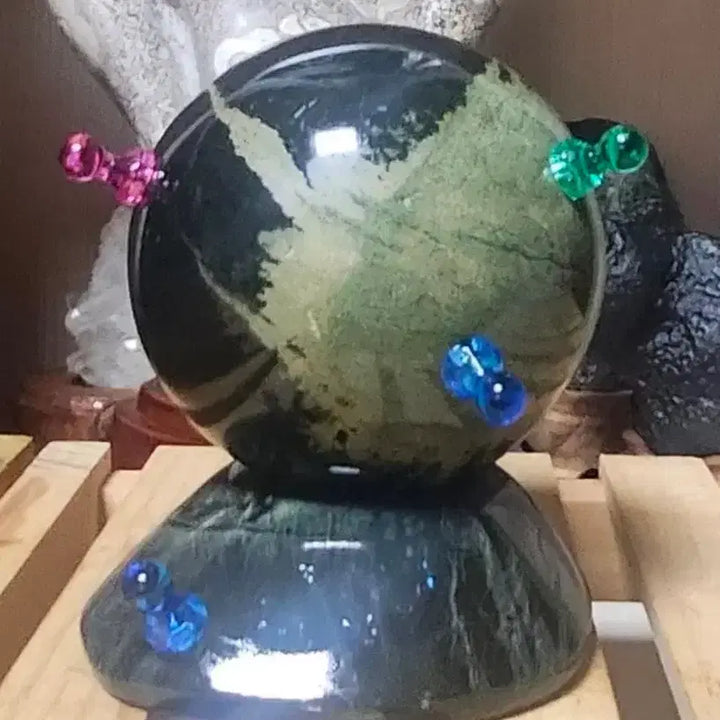 [BUNJANG] Precious Serpentine Sphere Raw Stone Mineral with Stand / 귀사문석 원석구 광물 수석