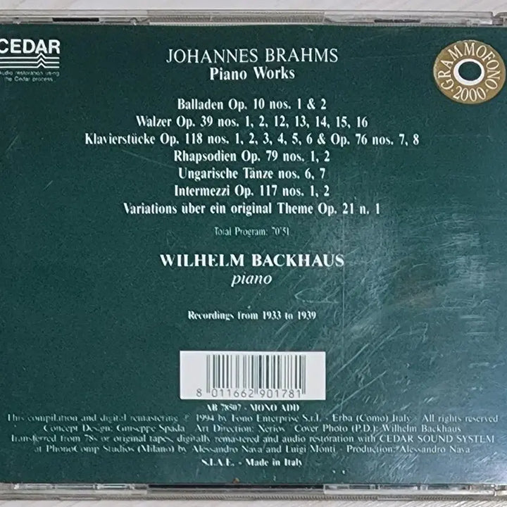 [BUNJANG] Wilhelm Backhaus Plays Brahms Piano Works CD (Imported) / [CD] 빌헬름 바크하우스 연주 브람스 피아노곡 |수입반