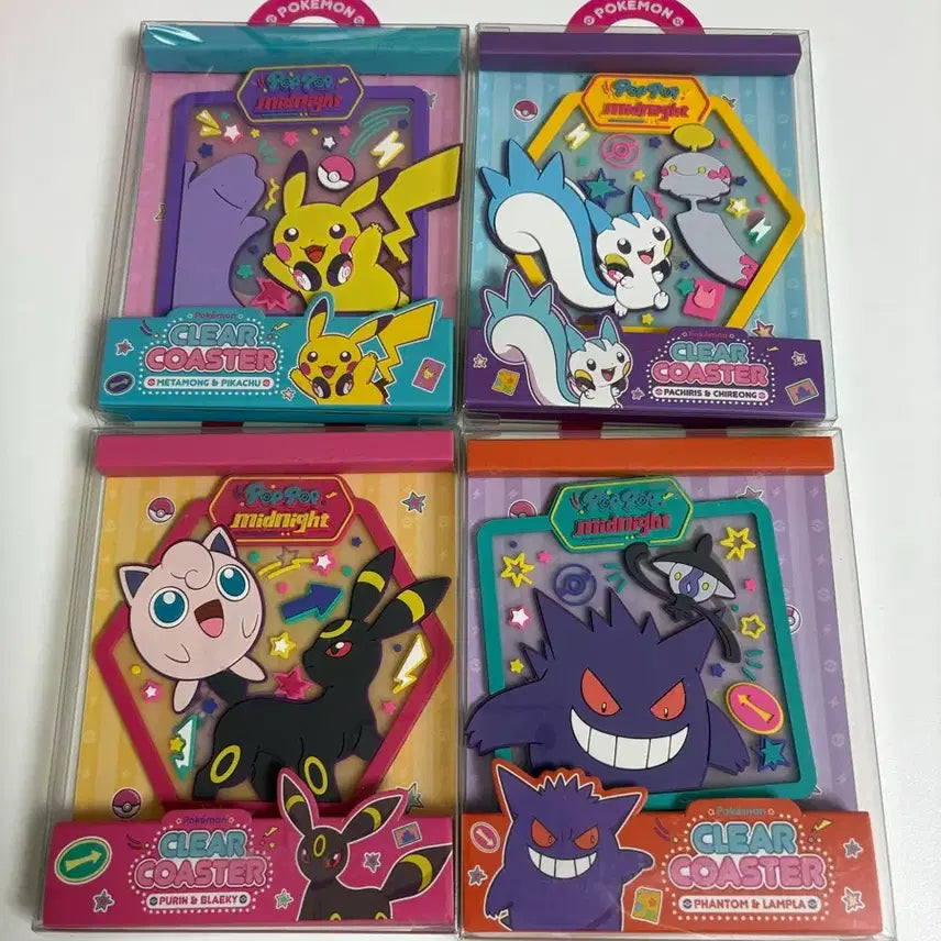[BUNJANG] Pokemon Pop-up Midnight Transparent Coaster 4-Set / 포켓몬 팝팝 미드나잇 투명 코스터 4종 세트 메타몽놀이터
