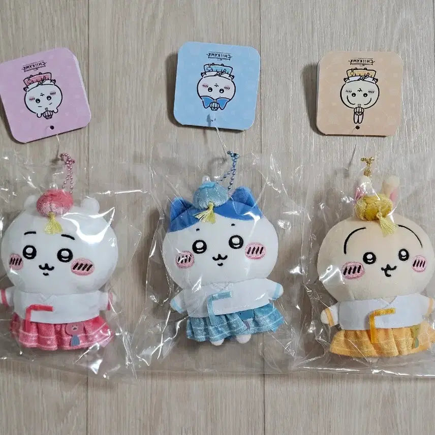 [BUNJANG] Chikawa Korean Limited Hanbok Mascot Set (Hachiware, Usagi) - 3 Types Bundle / 미개봉 택포13 용산한복마스코트 인형 3종 일괄 치이카와 하치와레 우사기
