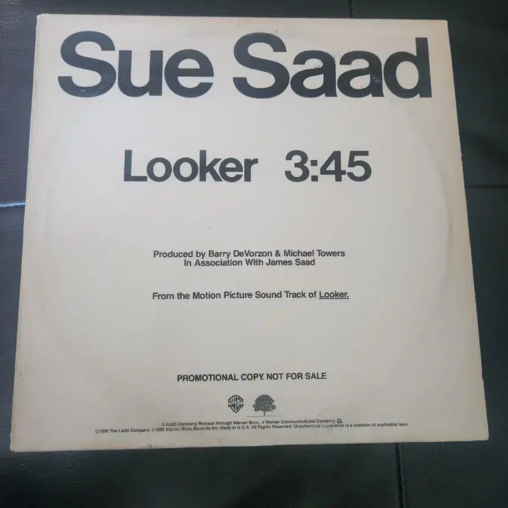 [BUNJANG] 1981 Looker Original Movie Soundtrack 12" Single LP - Sue Saad / [희귀 LP] 1981년 영화 룩커 OST - Sue Saad / Loo