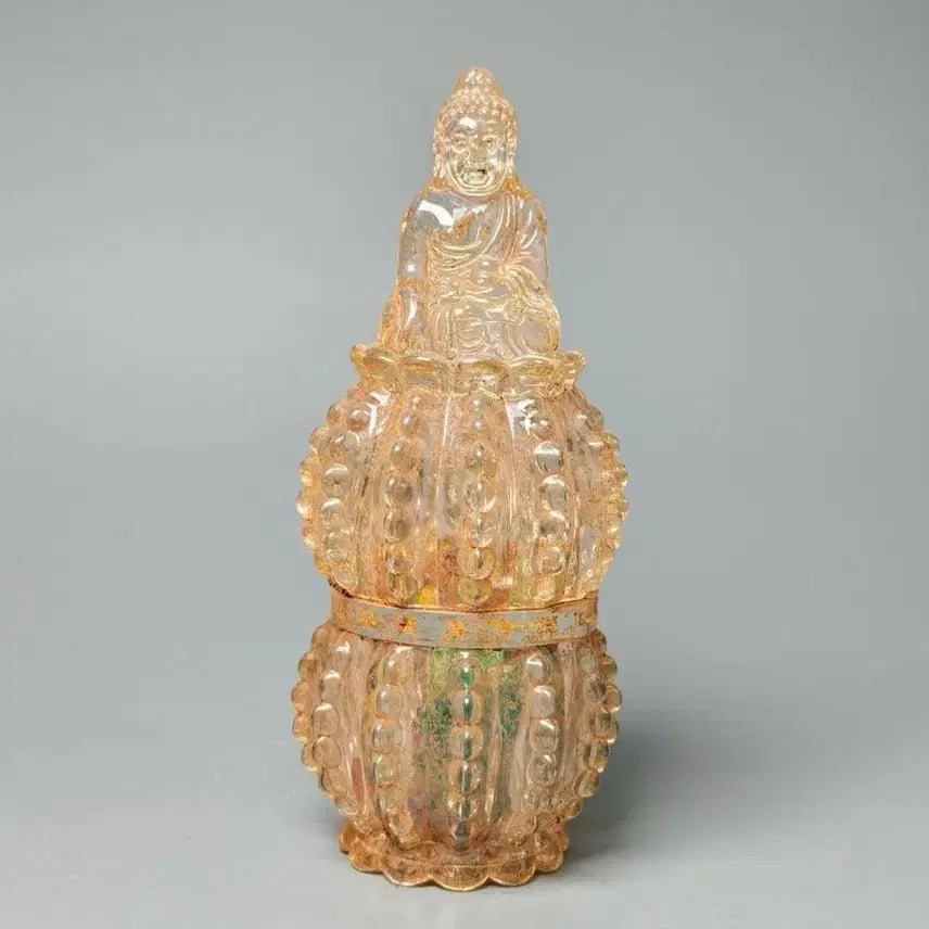 [BUNJANG] Gilt Inscription Crystal Glass Seated Buddha Sarira Reliquary - Antique Buddhist Artifact / 금채 명문 수정유리 좌불상 사리함 사리장엄구 골동품 고미술품 수집품