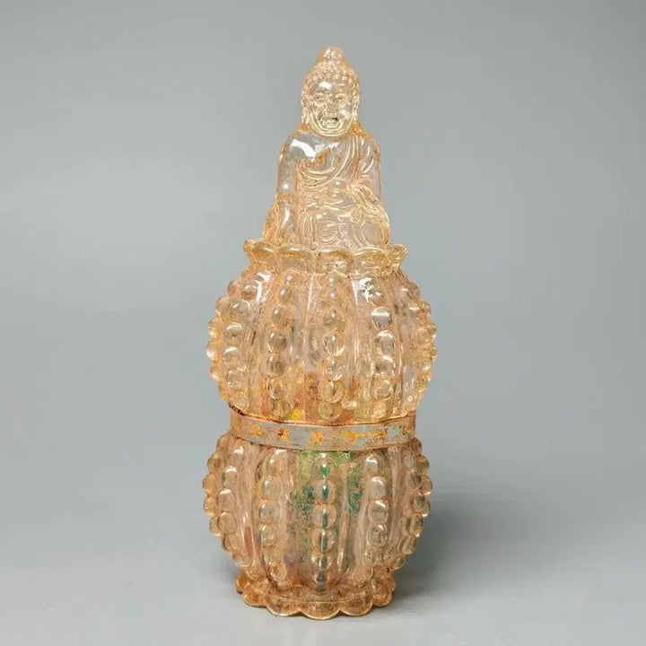 [BUNJANG] Gilt Inscription Crystal Glass Seated Buddha Sarira Reliquary - Antique Buddhist Artifact / 금채 명문 수정유리 좌불상 사리함 사리장엄구 골동품 고미술품 수집품